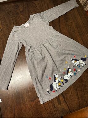 Hanna Andersson Gray Long-Sleeve Unicorn Dress